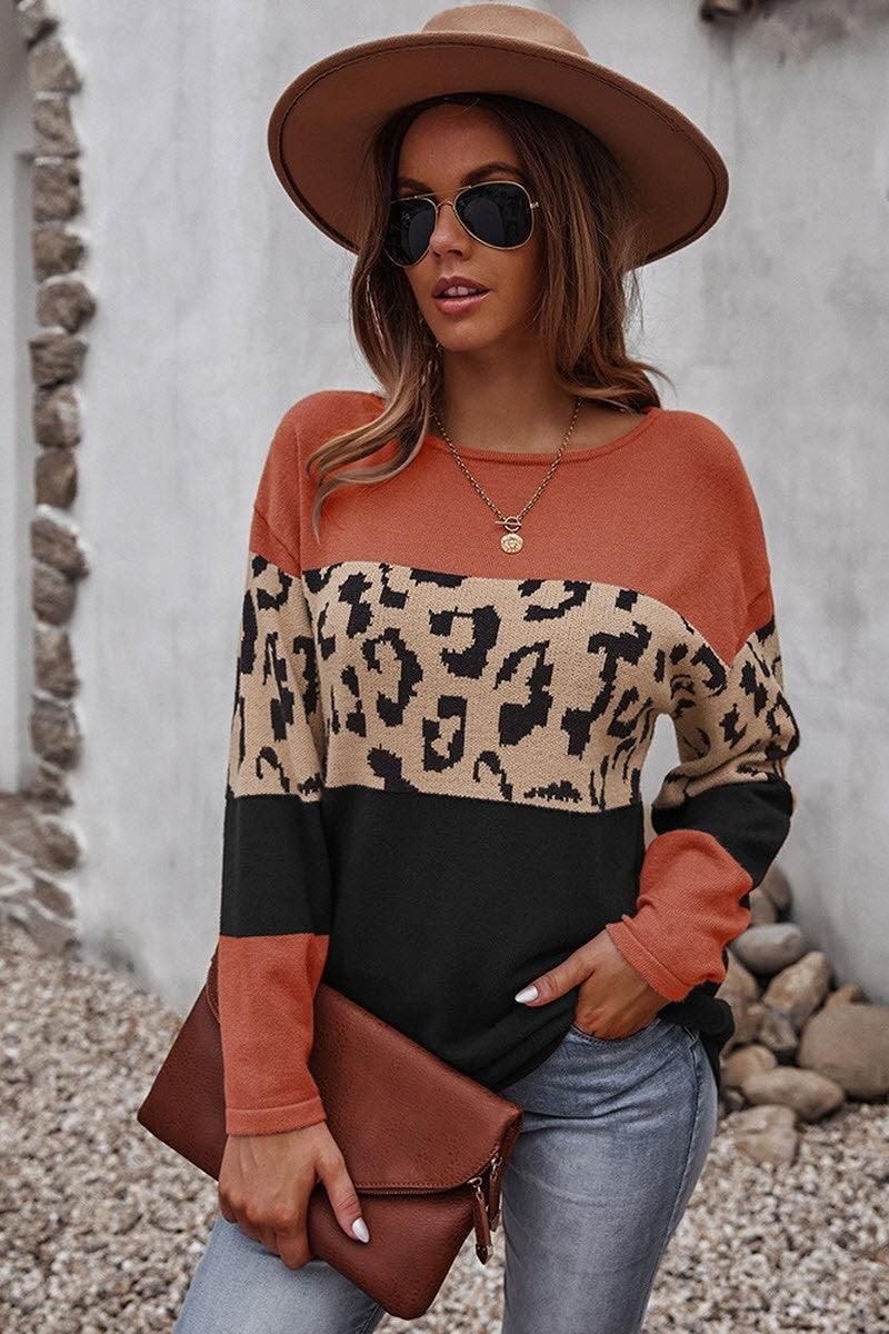 LEOPARD COLOR BLOCK TUNIC TOPS - Doublju