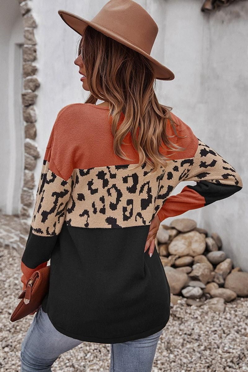 LEOPARD COLOR BLOCK TUNIC TOPS - Doublju