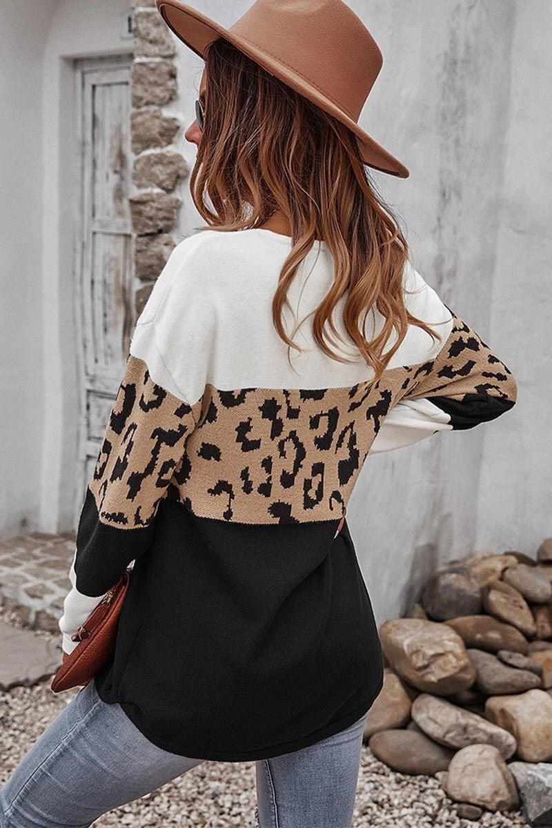 LEOPARD COLOR BLOCK TUNIC TOPS - Doublju
