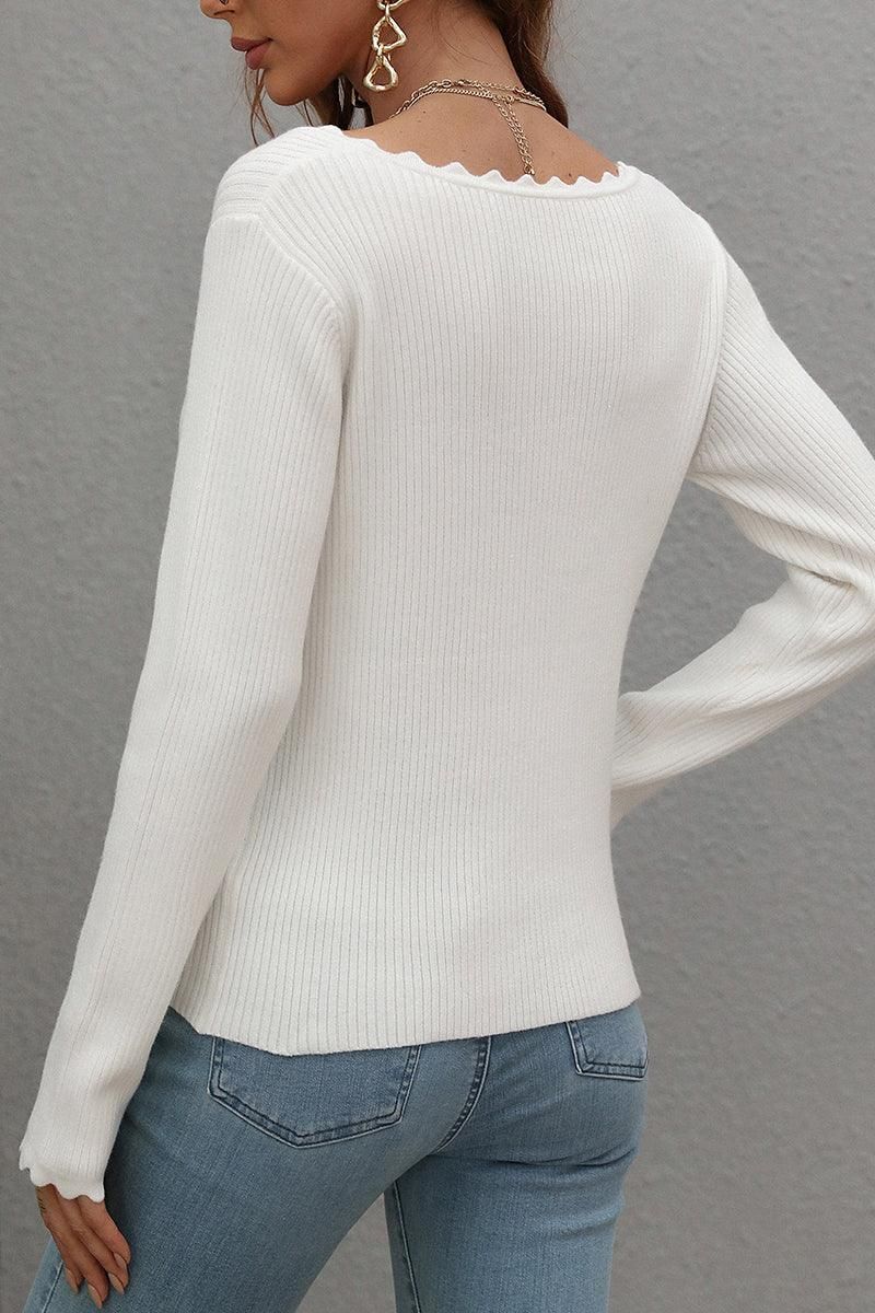 DEEP V NECK CASUAL DAILY KNIT TOP - Doublju