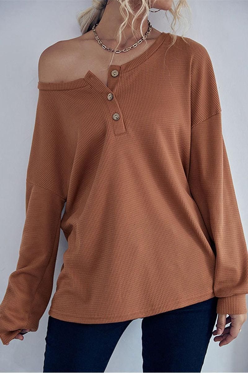 BUTTON DETAIL LOOSE FIT CASUAL TOP - Doublju