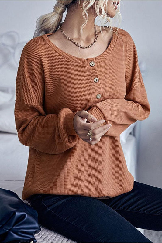 BUTTON DETAIL LOOSE FIT CASUAL TOP - Doublju