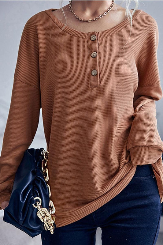 BUTTON DETAIL LOOSE FIT CASUAL TOP - Doublju