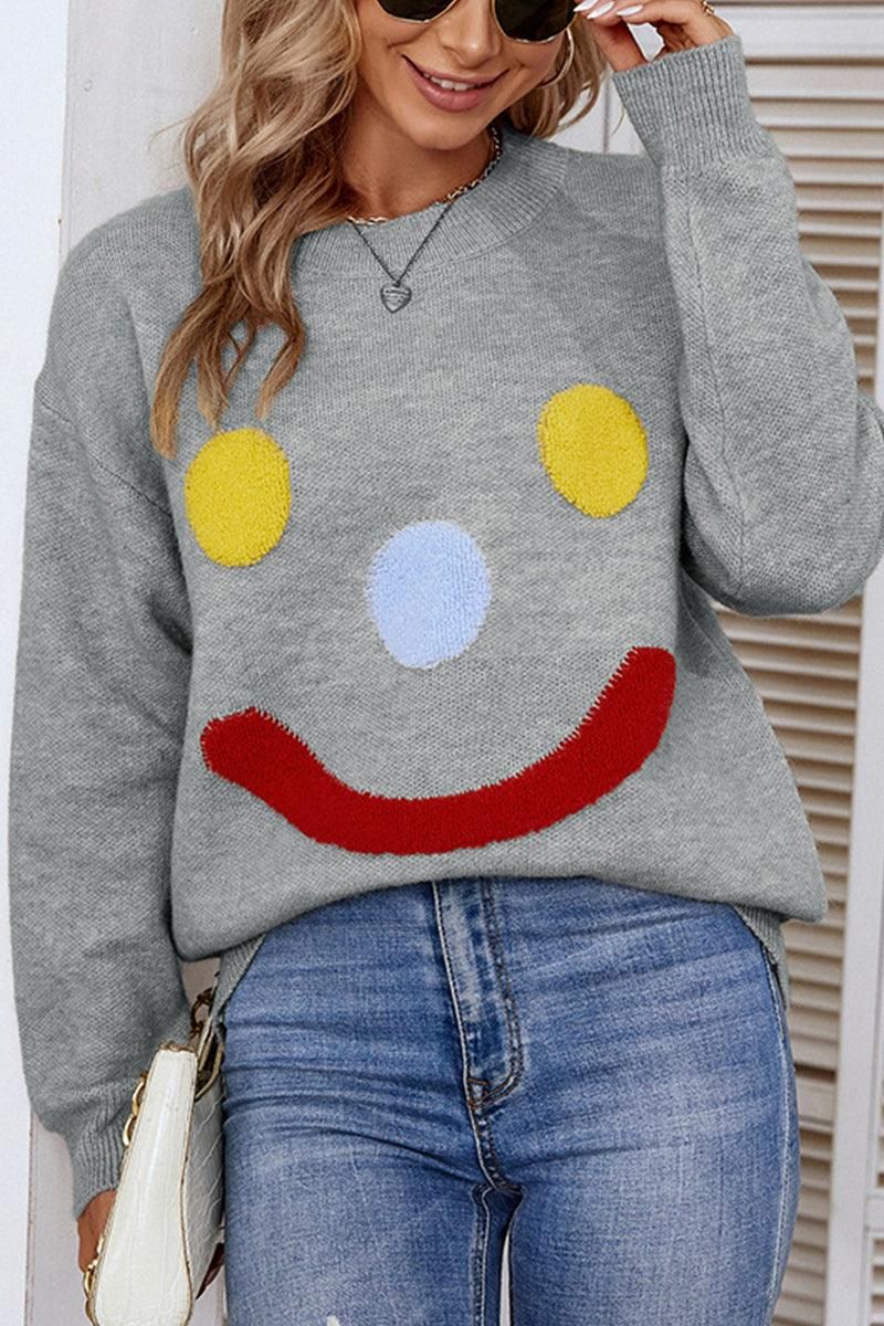 WOMENS SMILEY FACE THERMAL ROUND SHIRT - Doublju