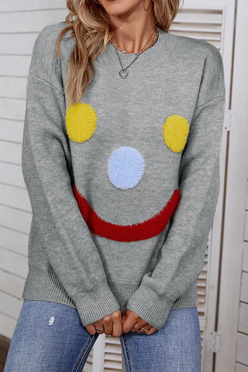 WOMENS SMILEY FACE THERMAL ROUND SHIRT - Doublju