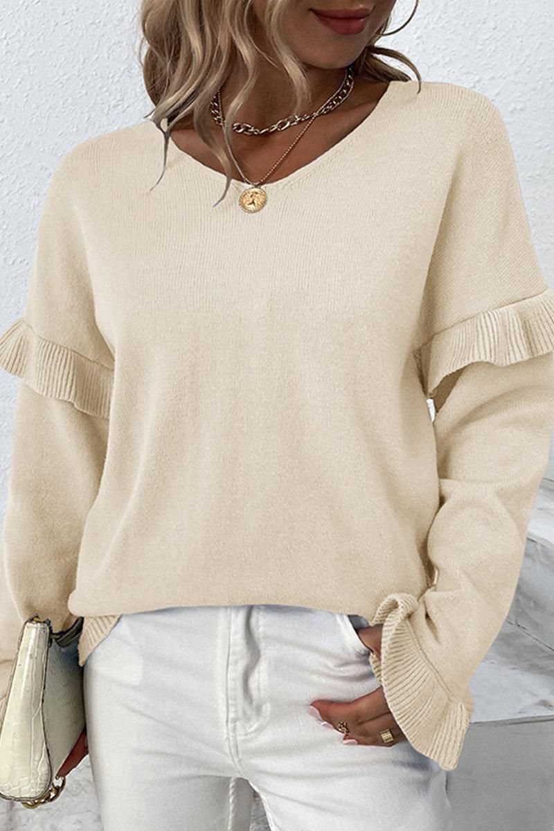 WOMENS LONGSLEEVE RUFFLE DETAIL CASUAL TOP - Doublju
