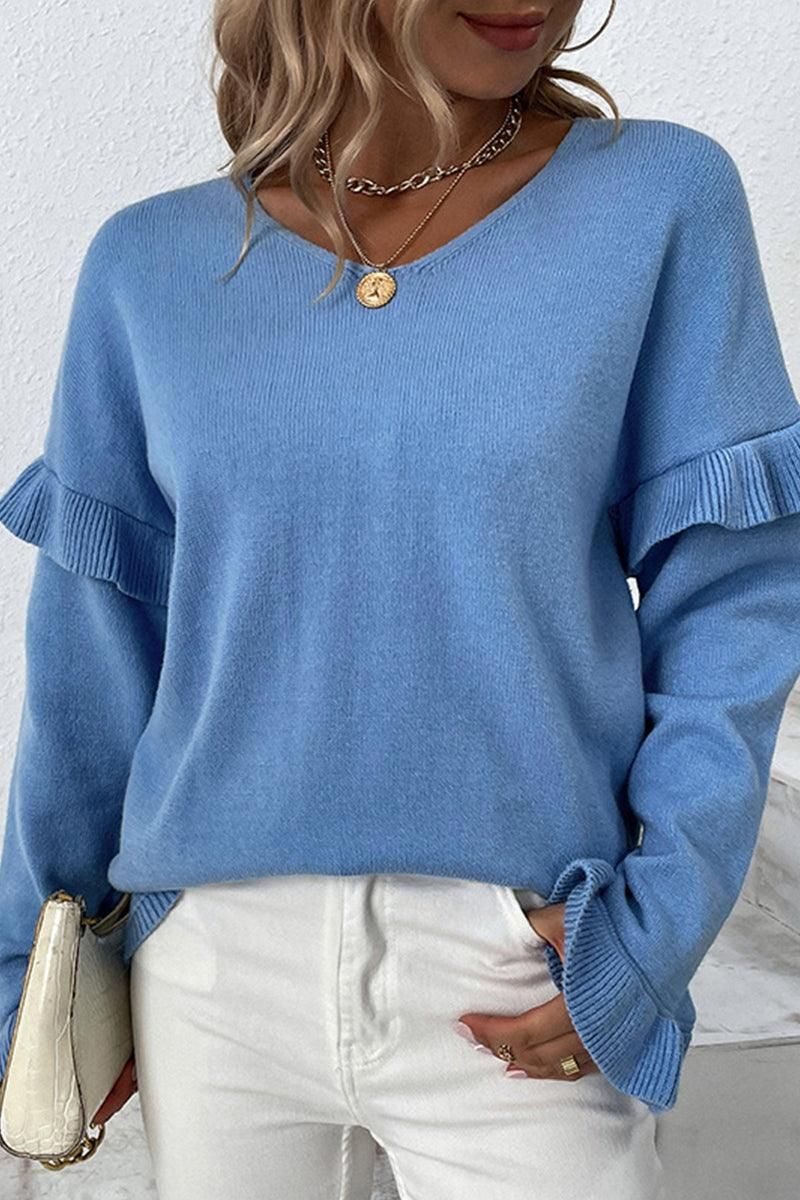 WOMENS LONGSLEEVE RUFFLE DETAIL CASUAL TOP - Doublju