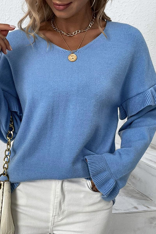 WOMENS LONGSLEEVE RUFFLE DETAIL CASUAL TOP - Doublju