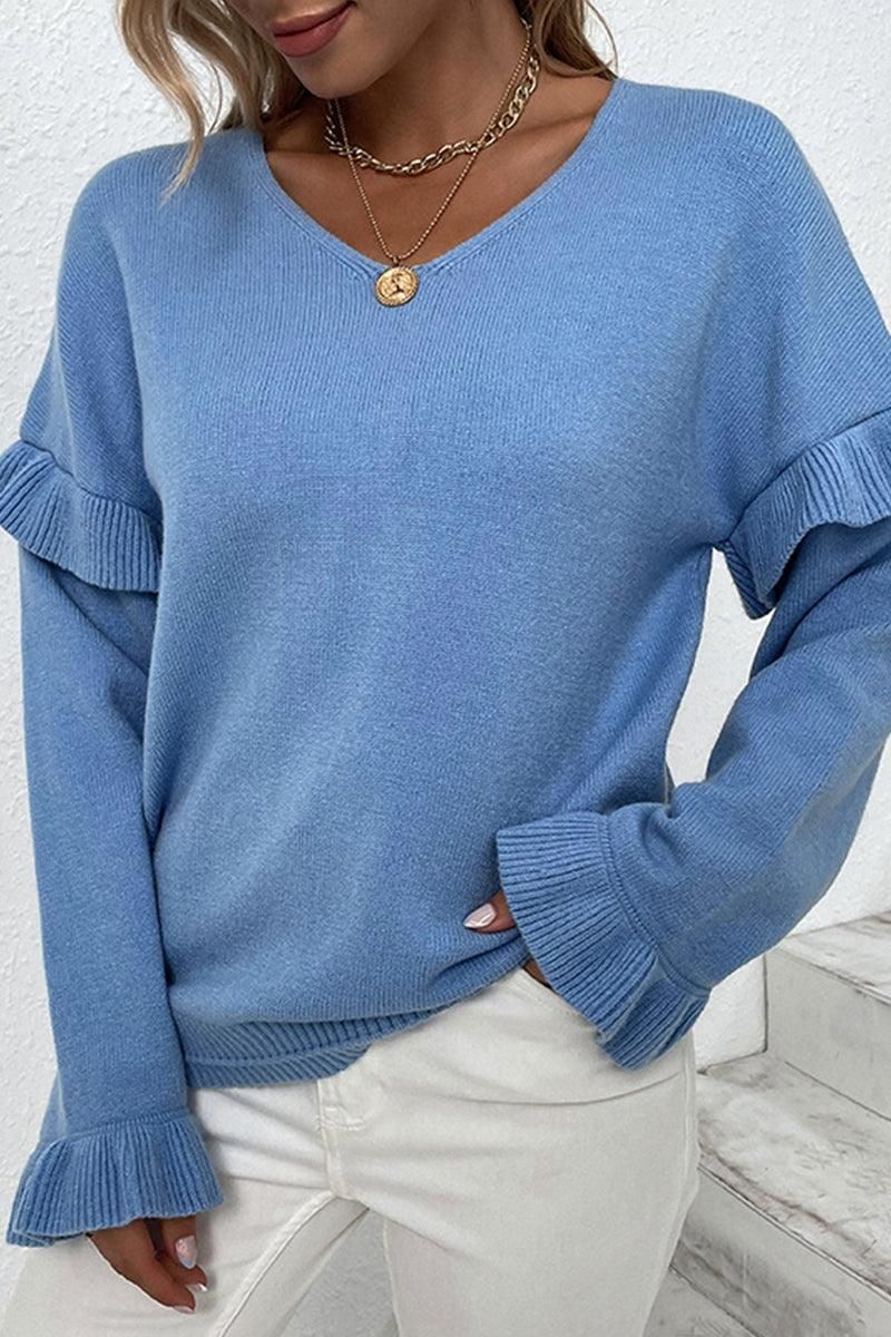 WOMENS LONGSLEEVE RUFFLE DETAIL CASUAL TOP - Doublju