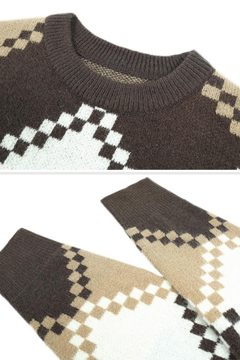 WOMENS ARGYLE PATTERN SWEATER TOP - Doublju