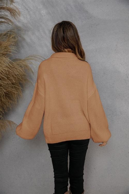 WOMENS HALF ZIP UP CASUAL SWEATER - Doublju