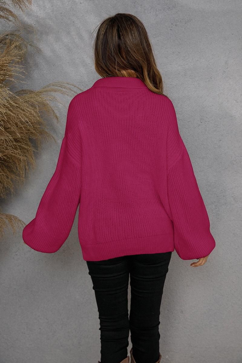 WOMENS HALF ZIP UP CASUAL SWEATER - Doublju