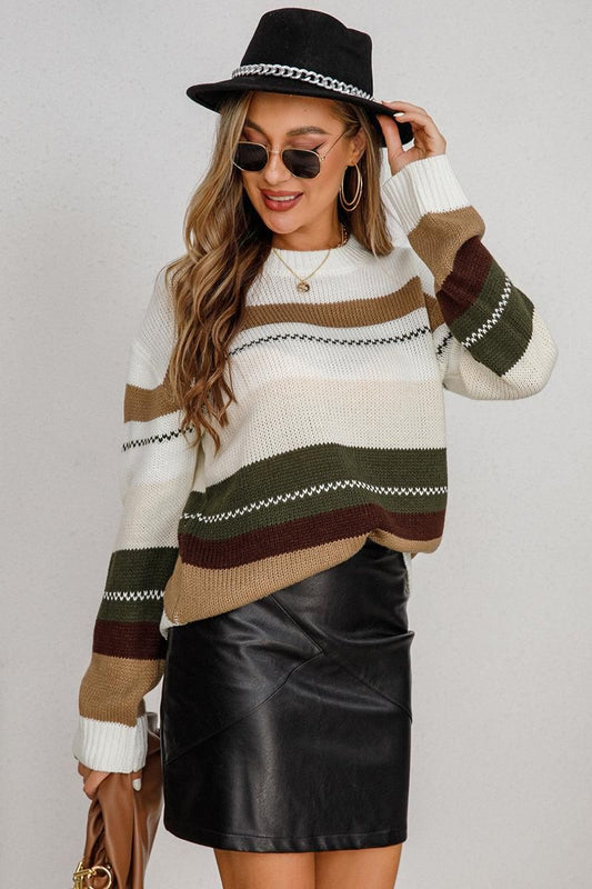 WOMENS COLOR STRIPE SWEATER TOP - Doublju