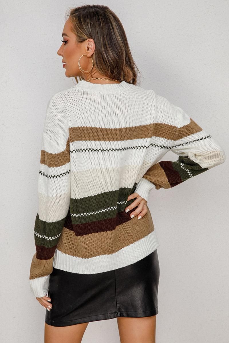 WOMENS COLOR STRIPE SWEATER TOP - Doublju