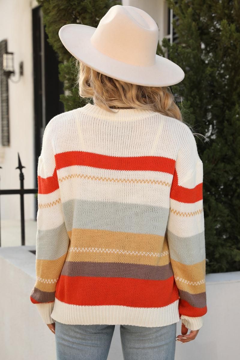 WOMENS COLOR STRIPE SWEATER TOP - Doublju