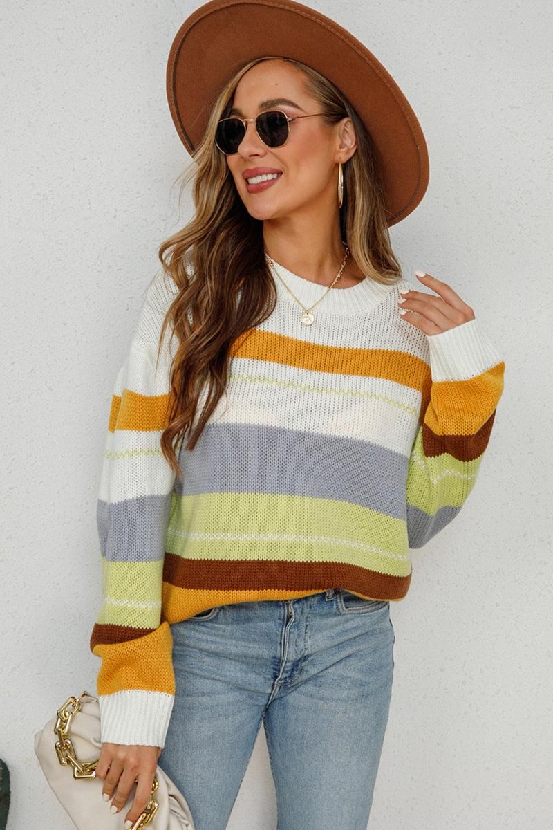 WOMENS COLOR STRIPE SWEATER TOP - Doublju
