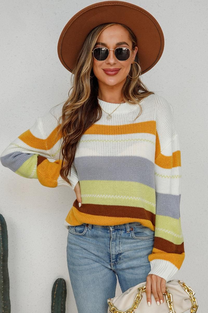 WOMENS COLOR STRIPE SWEATER TOP - Doublju