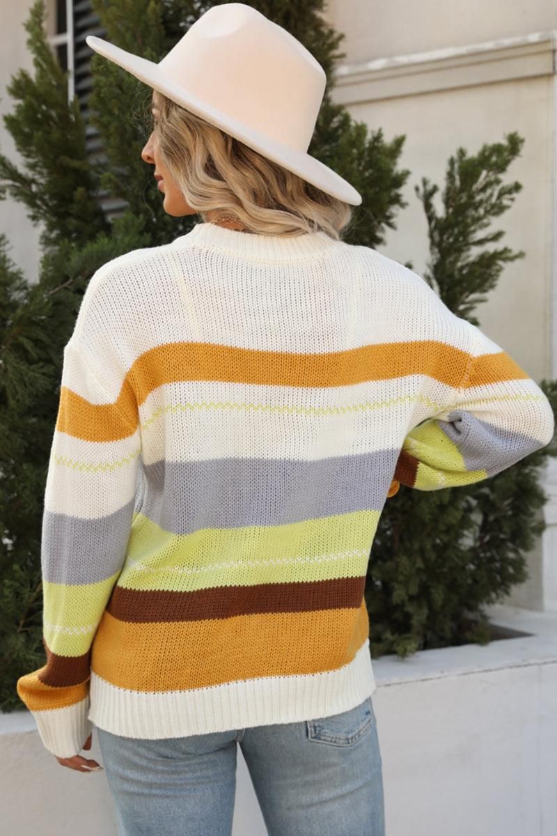 WOMENS COLOR STRIPE SWEATER TOP - Doublju