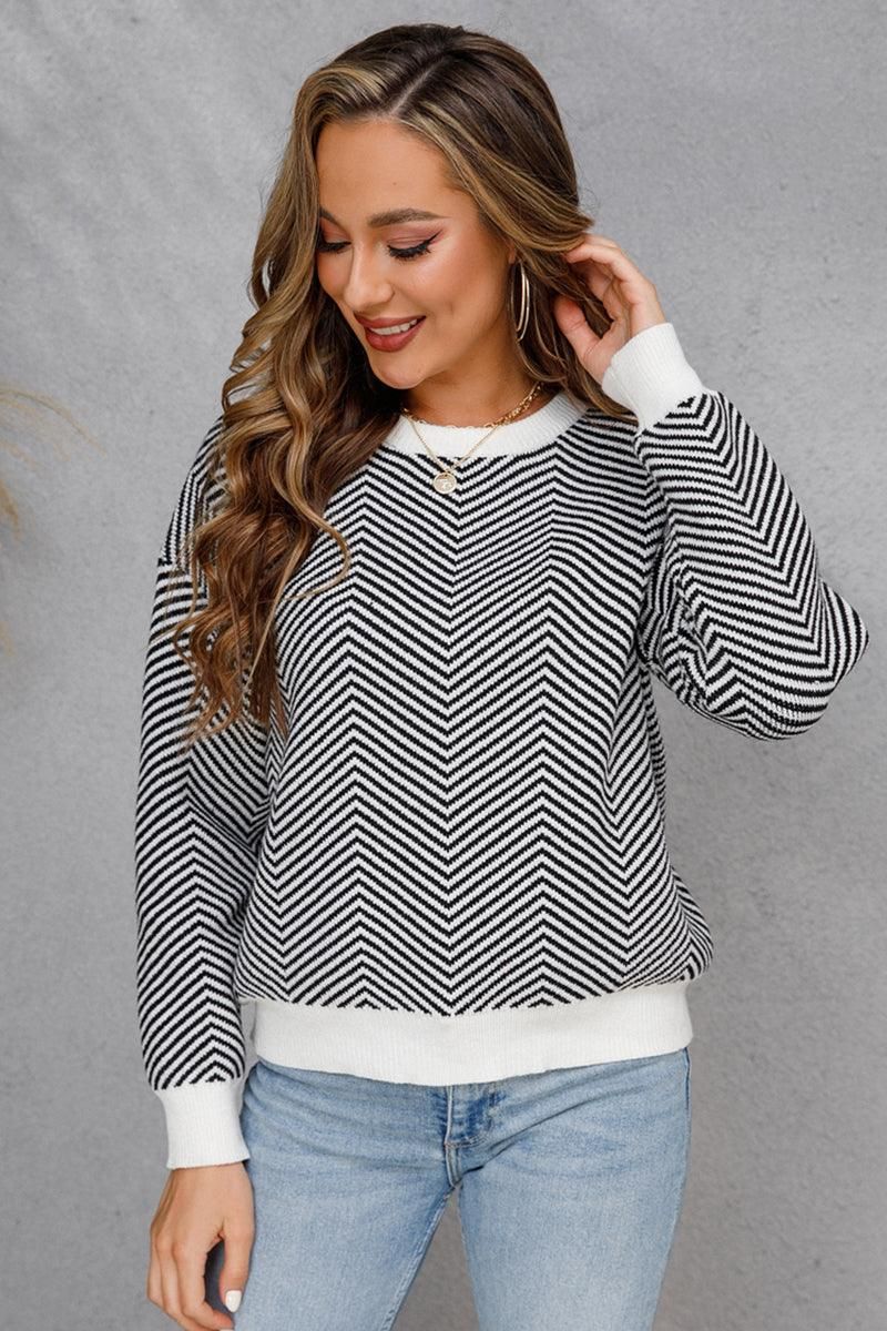 WOMENS ZIG ZAG PATTERNED SWEATER TOP - Doublju