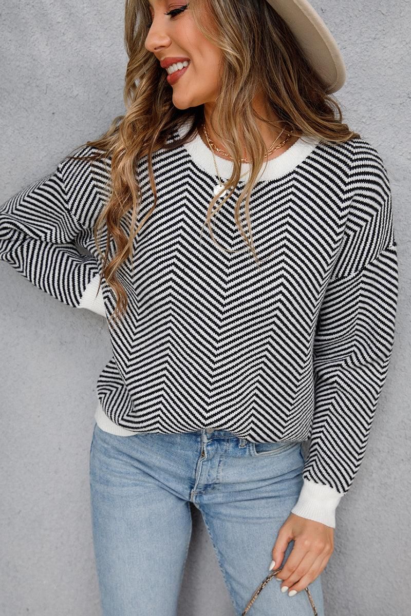 WOMENS ZIG ZAG PATTERNED SWEATER TOP - Doublju