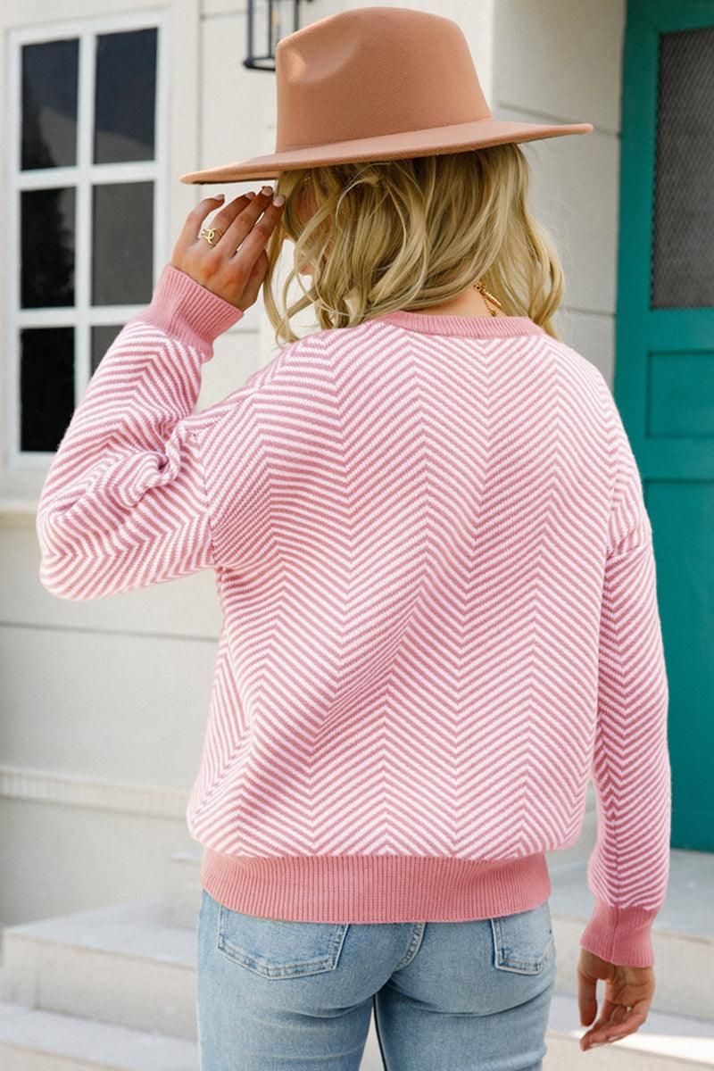 WOMENS ZIG ZAG PATTERNED SWEATER TOP - Doublju