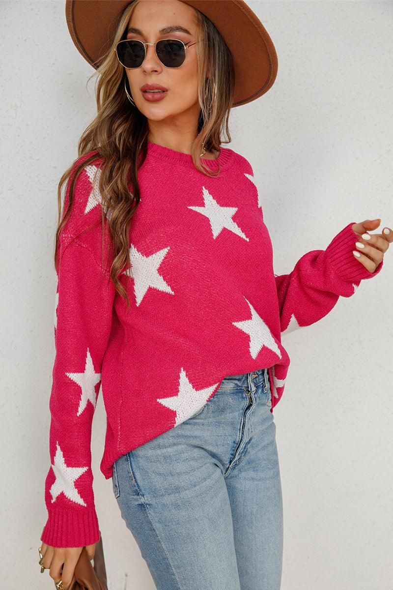 WOMENS STAR PATTERN SWEATER TOP - Doublju