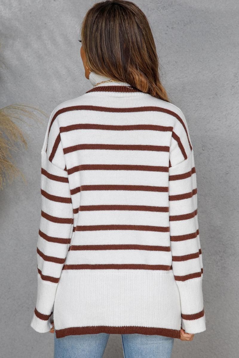 WOMENS TURTLENECK LONGSLEEVE STRIPE TOP - Doublju