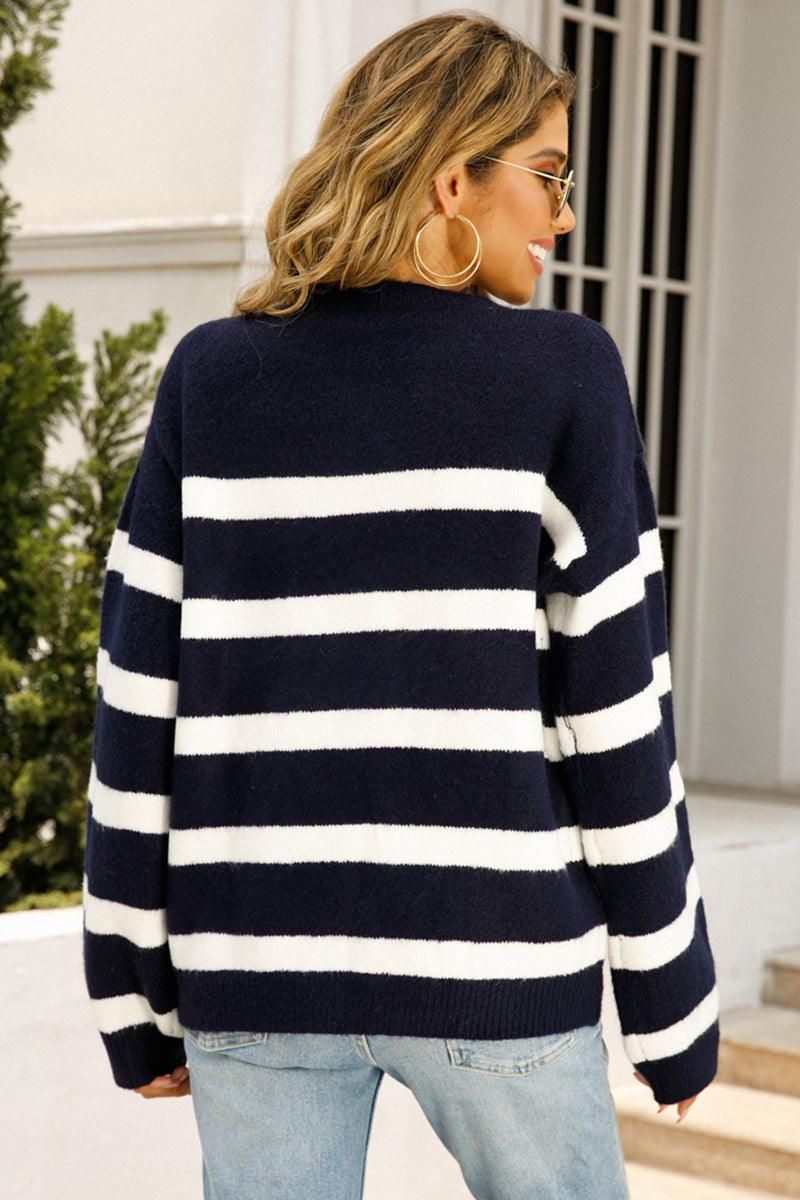 WOMENS STRIPE BASIC CASUAL TOP - Doublju