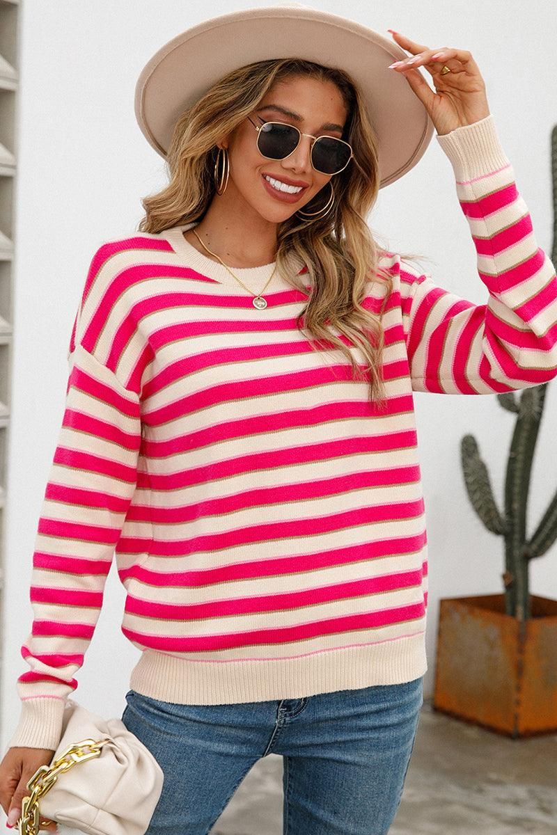 WOMENS STRIPE CASUAL SWEATER TOP - Doublju
