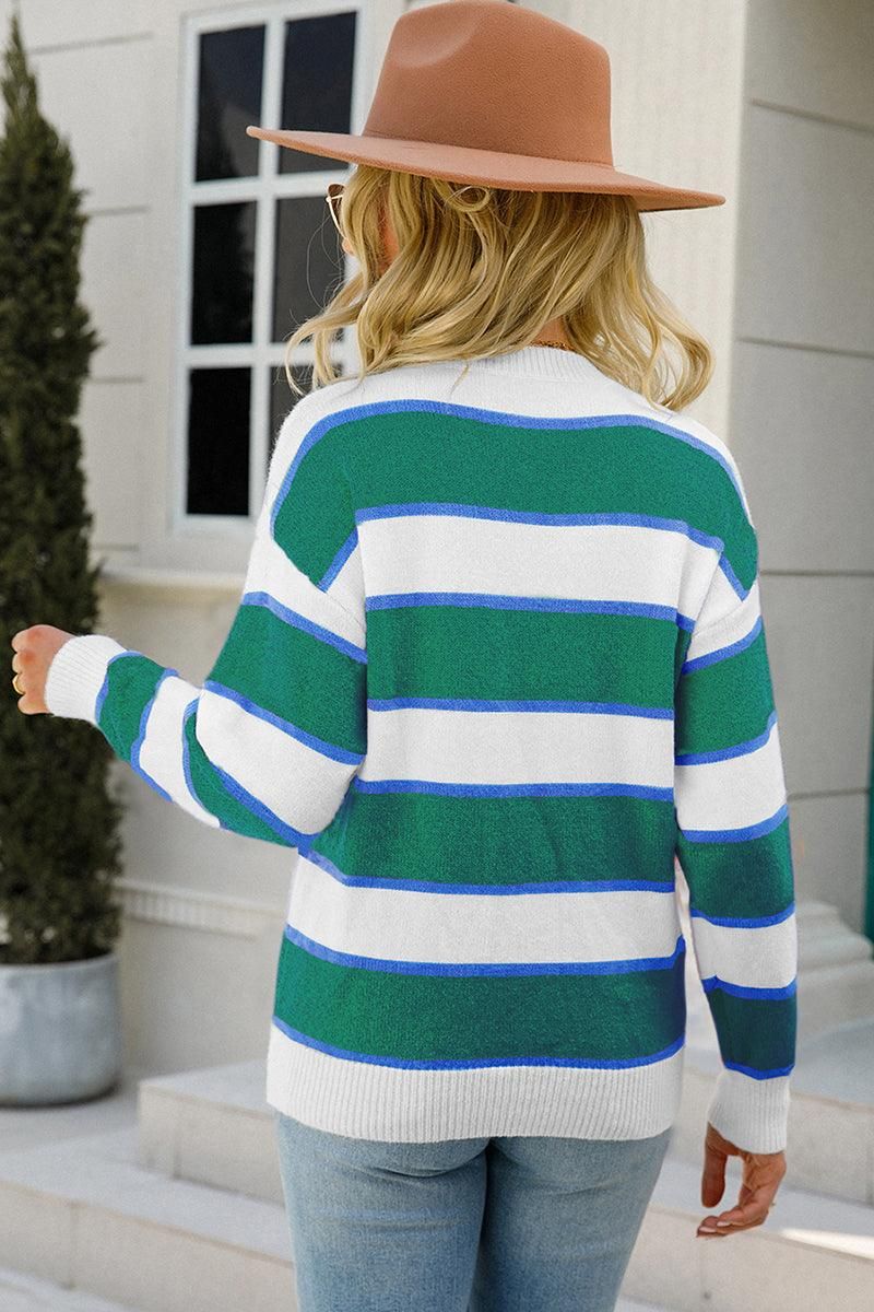 WOMENS COLOR STRIPE CASUAL SWEATER TOP - Doublju