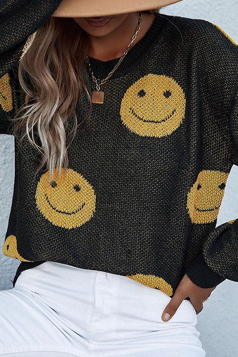 SMILE FACE PRINTING CASUAL TOP - Doublju