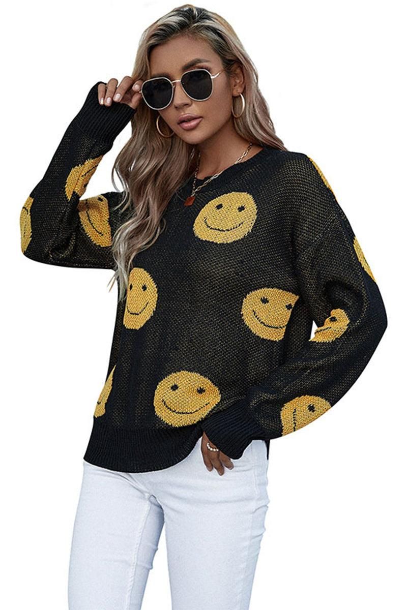 SMILE FACE PRINTING CASUAL TOP - Doublju