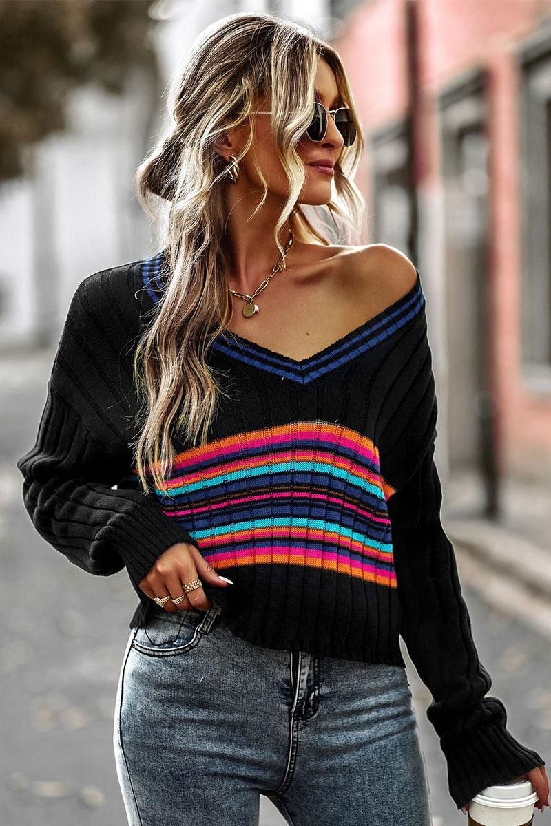 FRONT PRINTING LOOSE NECK LONG SLEEVE TOP - Doublju