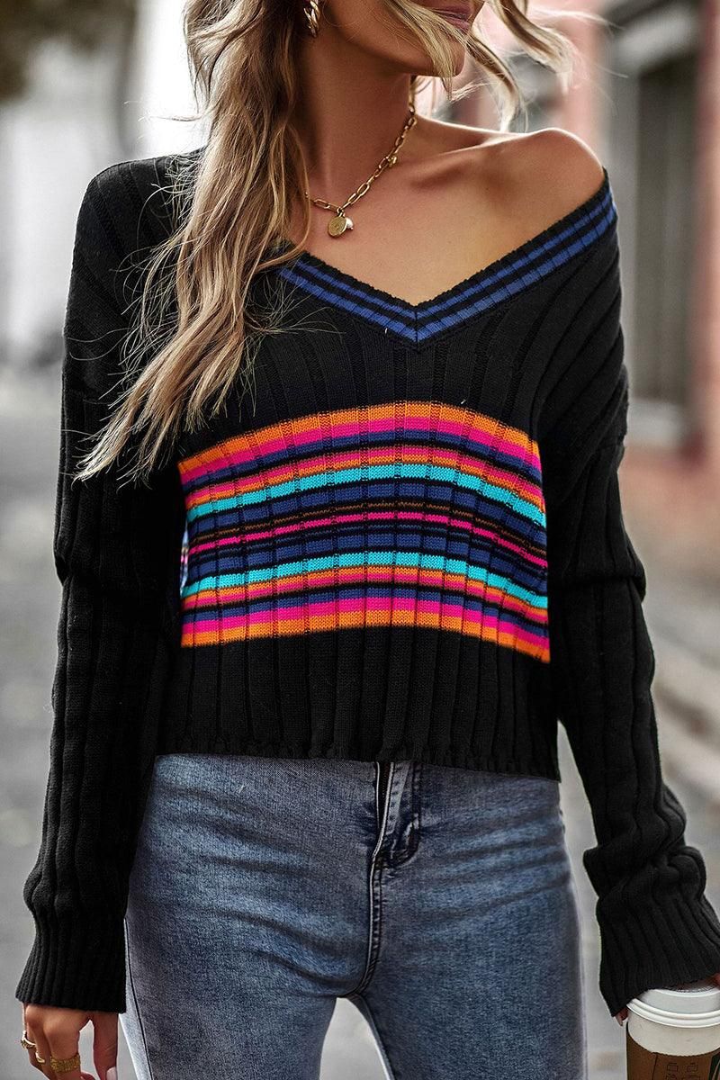 FRONT PRINTING LOOSE NECK LONG SLEEVE TOP - Doublju