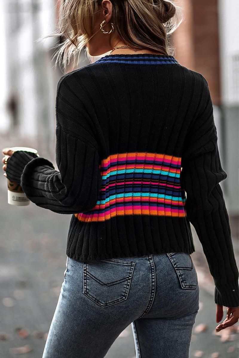 FRONT PRINTING LOOSE NECK LONG SLEEVE TOP - Doublju