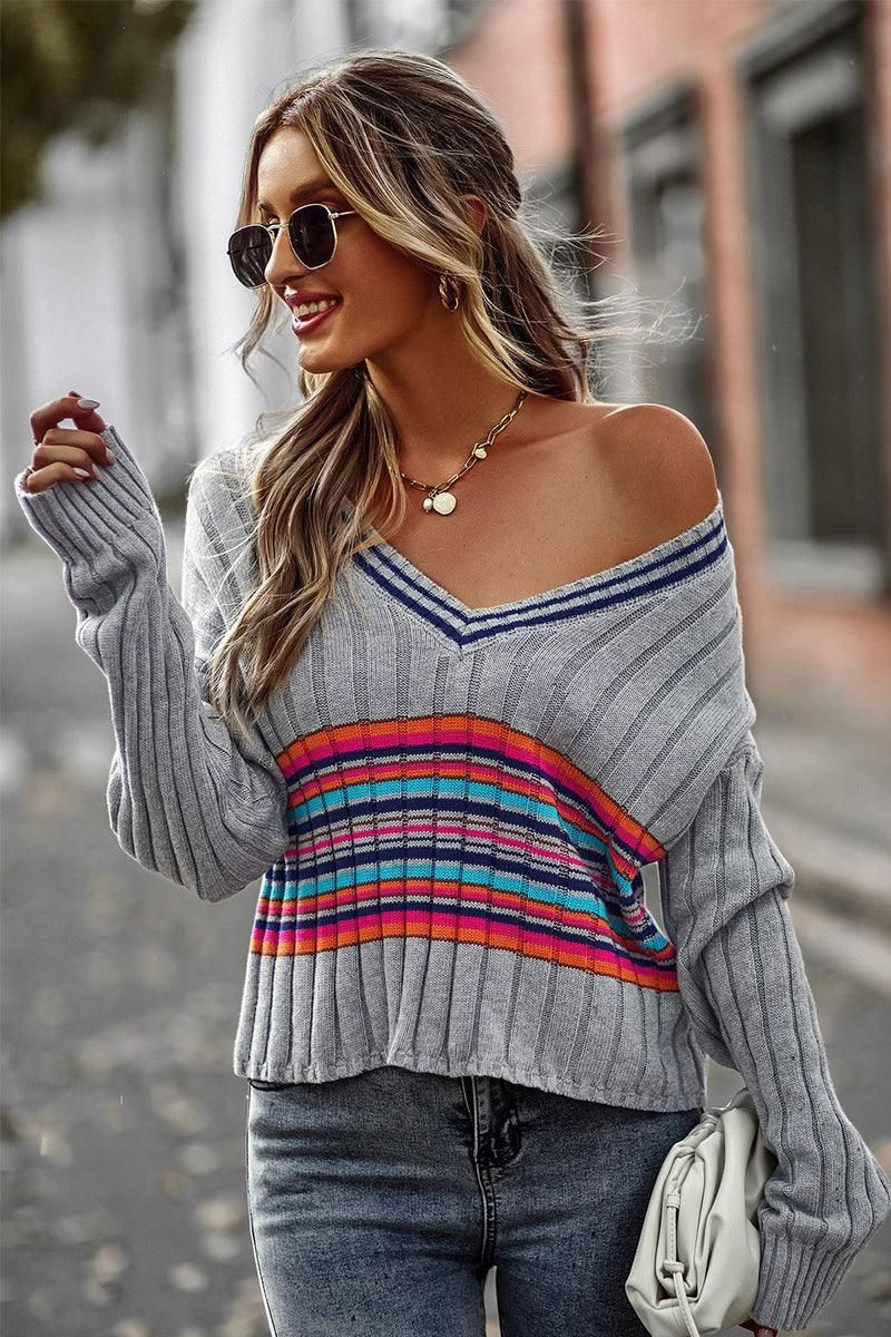 FRONT PRINTING LOOSE NECK LONG SLEEVE TOP - Doublju