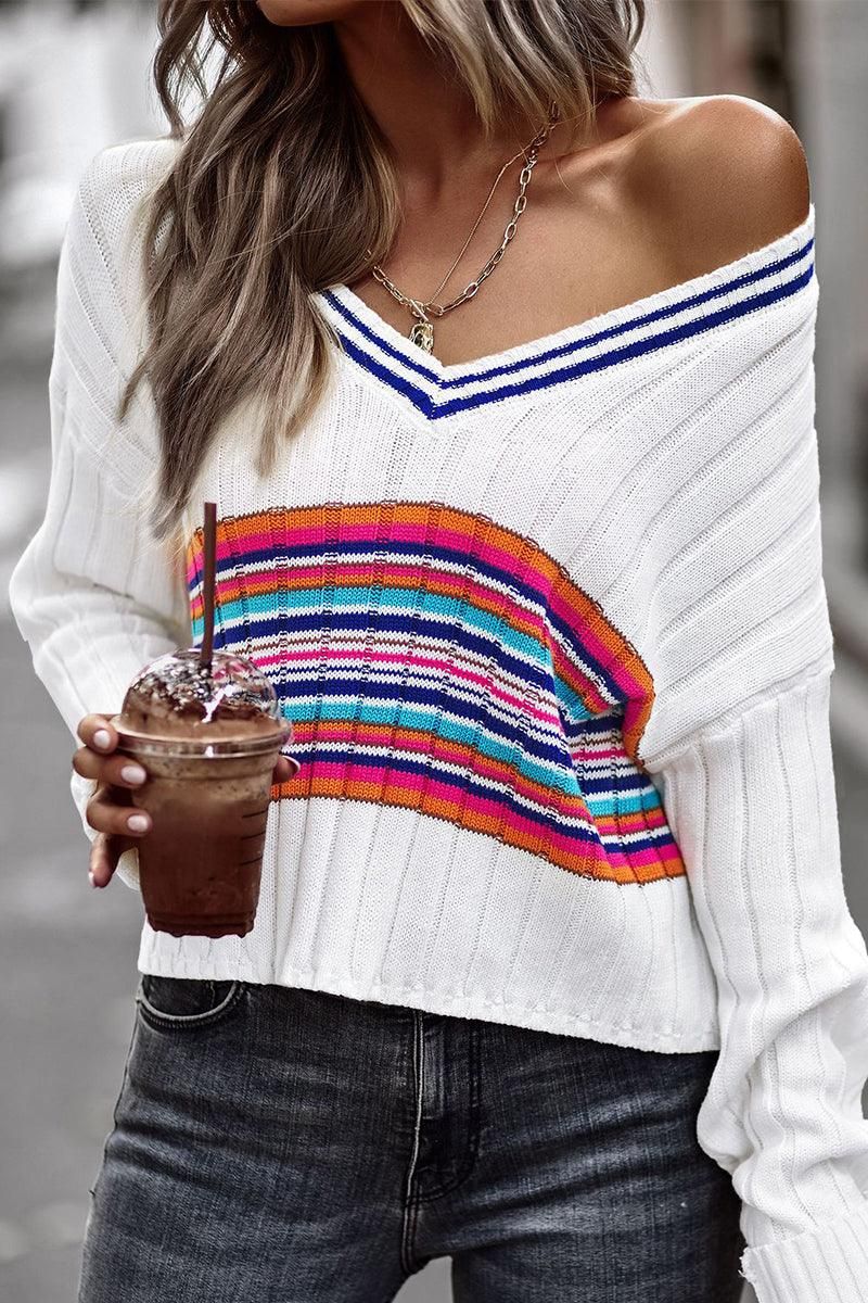 FRONT PRINTING LOOSE NECK LONG SLEEVE TOP - Doublju