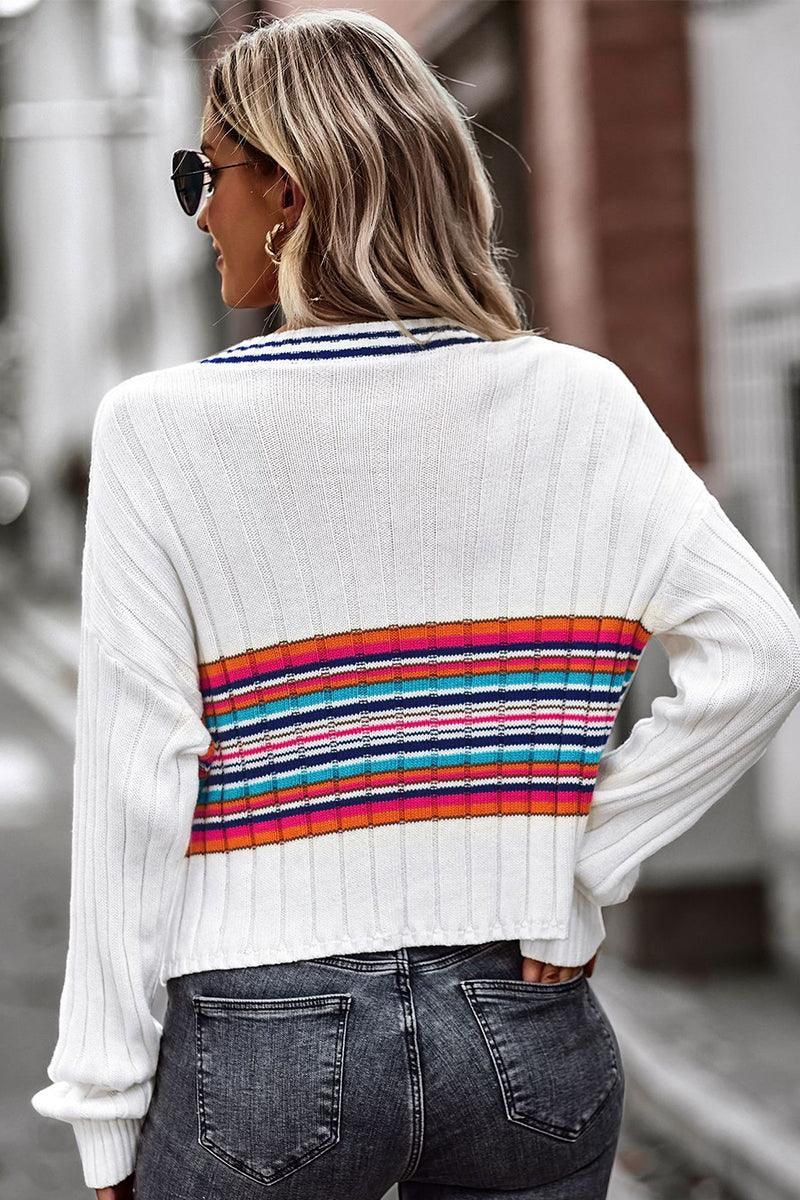 FRONT PRINTING LOOSE NECK LONG SLEEVE TOP - Doublju