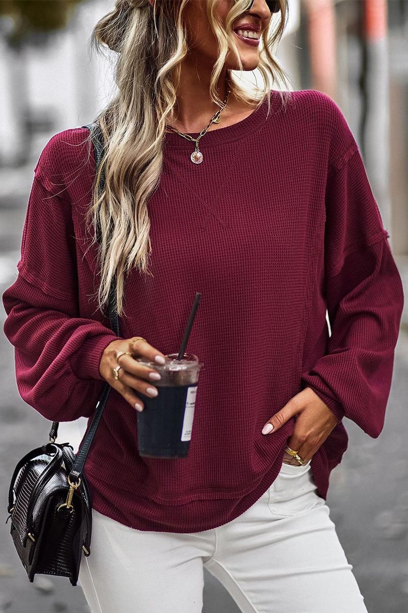 LOOSE FIT LONG SLEEVE CASUAL SWEAT TOP - Doublju