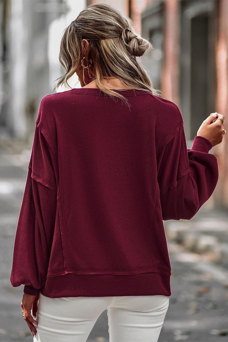 LOOSE FIT LONG SLEEVE CASUAL SWEAT TOP - Doublju