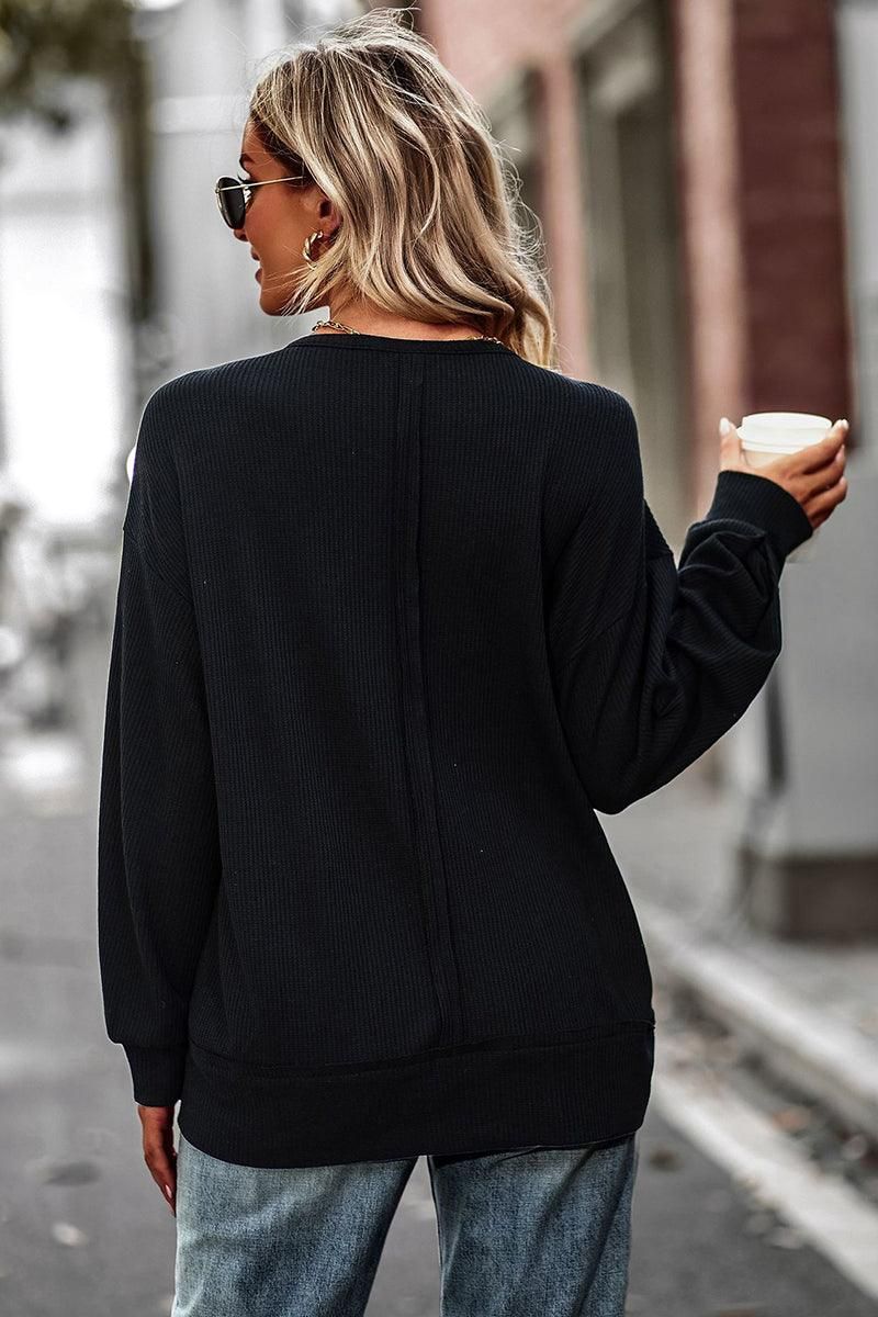 LOOSE FIT COMFY LONG SLEEVE CASUAL TOP - Doublju