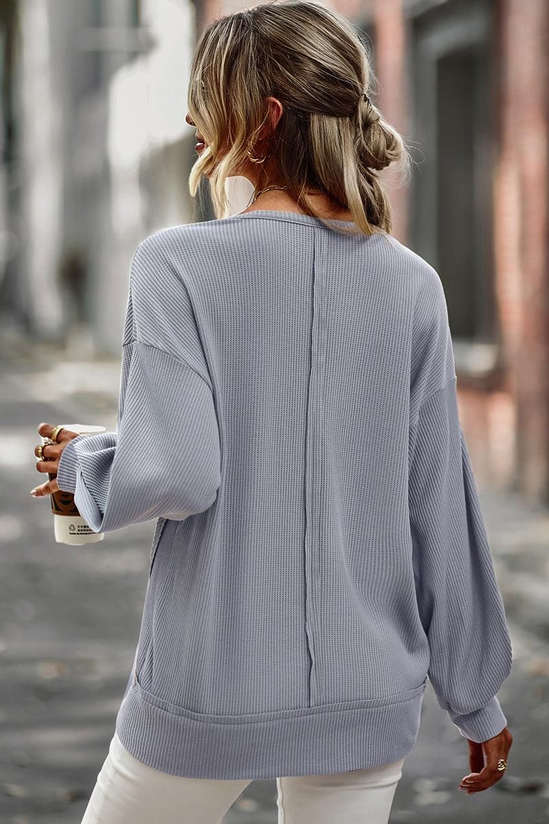 LOOSE FIT COMFY LONG SLEEVE CASUAL TOP - Doublju