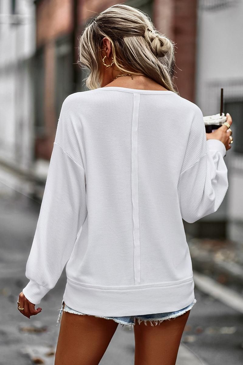 LOOSE FIT COMFY LONG SLEEVE CASUAL TOP - Doublju