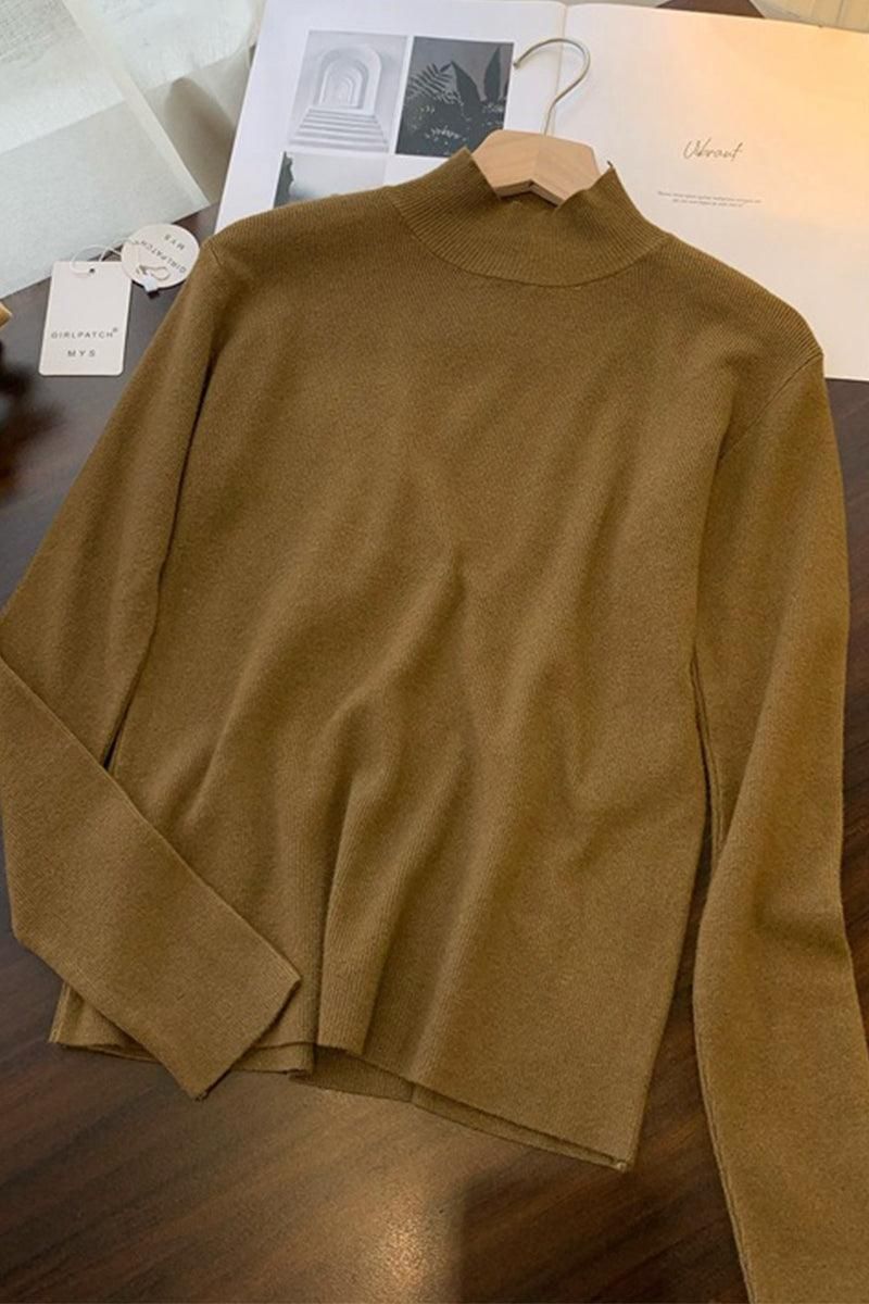 HIGH NECK SOLID BASIC DAILY TOP - Doublju