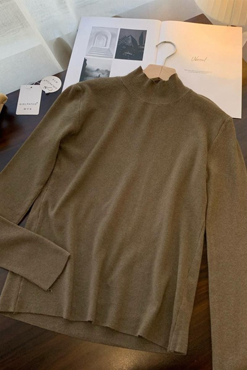 HIGH NECK SOLID BASIC DAILY TOP - Doublju