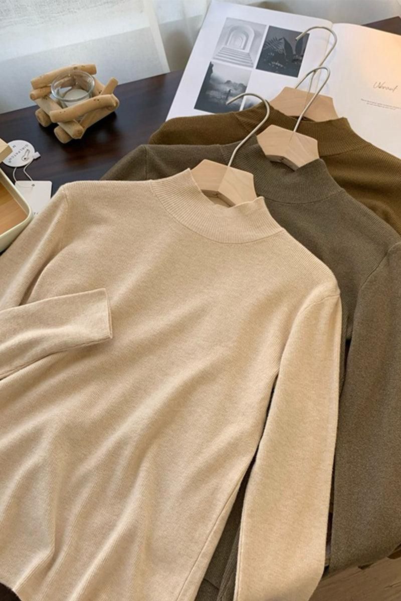 HIGH NECK SOLID BASIC DAILY TOP - Doublju