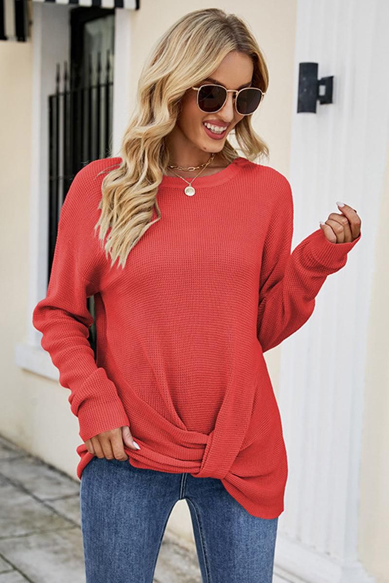 TUNIC LENGTH LONG SLEEVE KNIT TOP - Doublju