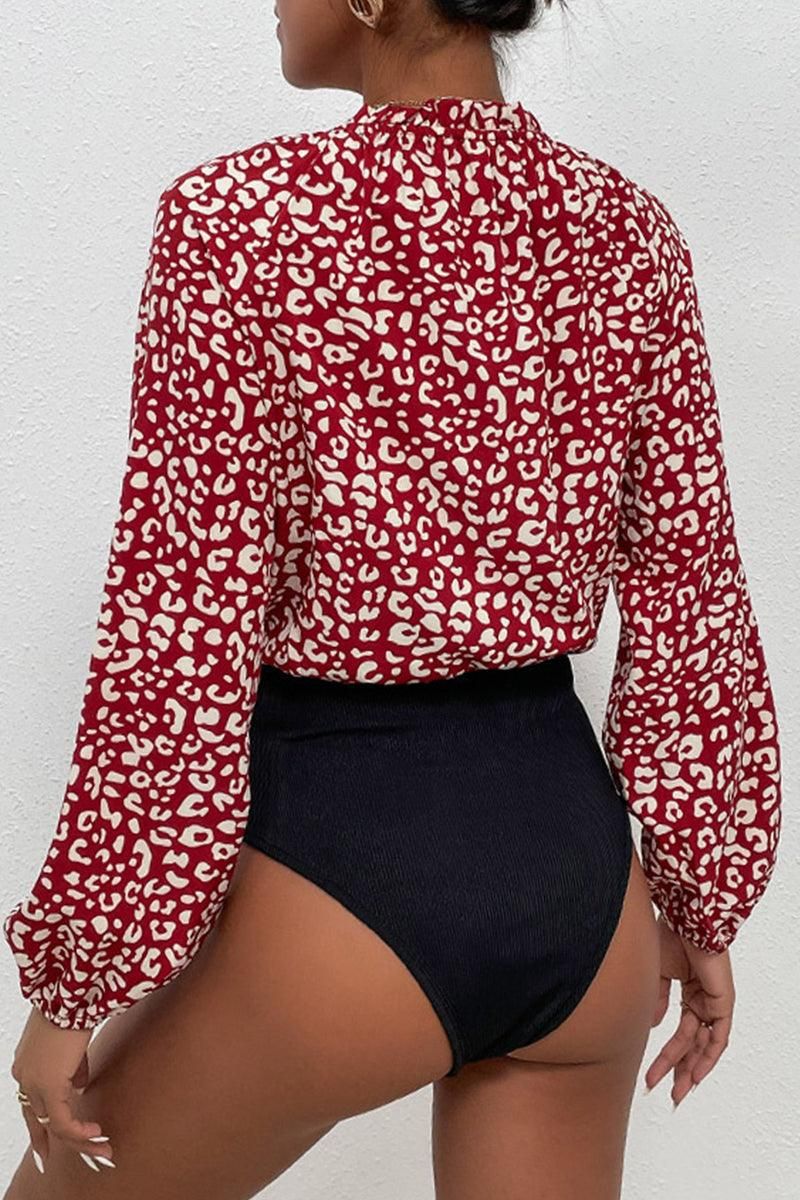 TIED NECK PRINTED CASUAL TOP - Doublju