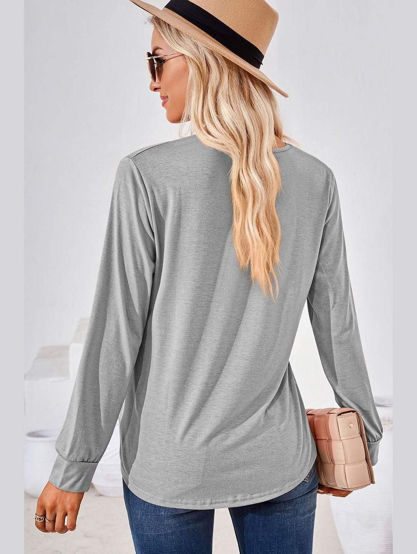 WOMEN SQUARE NECK FLUTTER LONG SLEEVE TOP - Doublju