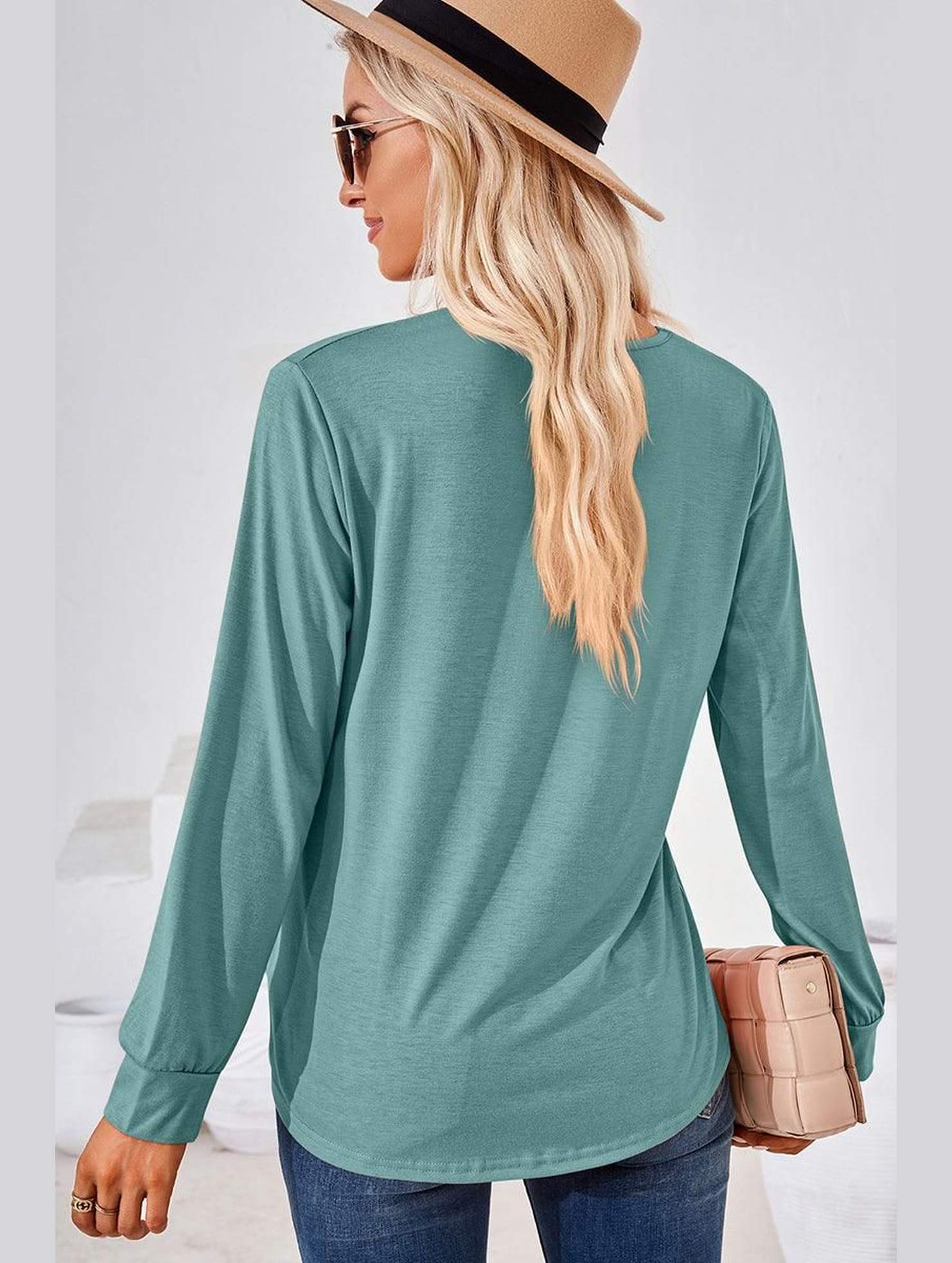 WOMEN SQUARE NECK FLUTTER LONG SLEEVE TOP - Doublju